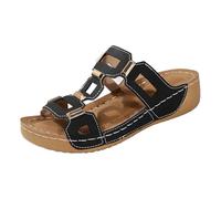 Sandalias robustas para mujer, sandalias ligeras ortopédicas, zapatos de verano bohemios, para Oktoberfest, para natación, cómodas, de playa, de piel, para fiesta en la piscina, cócteles, 01 negro, 37