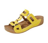Sandalias robustas para mujer, sandalias ligeras ortopédicas, zapatos de verano bohemios, para Oktoberfest, para natación, cómodas, de playa, de piel, para fiesta en la piscina, cócteles, 01 amarillo