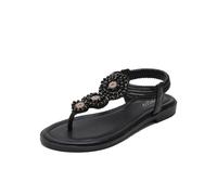 Sandalias romanas bohemias de verano para mujer, zapatos planos de playa: 36-Negro