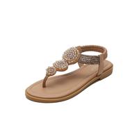 Sandalias romanas bohemias de verano para mujer, zapatos planos de playa: 42-Albaricoque
