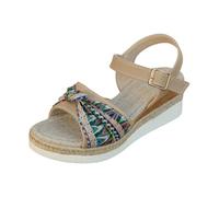 Sandalias romanas casuales para mujer, con hebilla de cinturón hueco, para verano, a la moda, sandalias florales para mujer, Green, 4.5 UK 3X-Narrow
