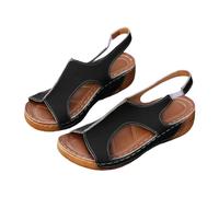Sandalias romanas casuales para mujer, con hebilla de cinturón hueco, para verano, talla 13, sandalias romanas para mujer, Black, 7.5 UK 3X-Narrow