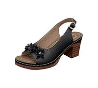 Sandalias romanas con hebilla floral para mujer, de tacón alto, boca de pez, zapatos planos con tiras, cómodas, antideslizantes, suaves, acolchadas, modernas, ortopédicas, sandalias de vestir, Black