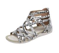 Sandalias romanas de gladiador para mujer, ajuste ancho, correas cruzadas, cremallera trasera, puntera abierta, correa de tobillo con tiras huecas, cómodas, para caminar, senderismo, al aire libre