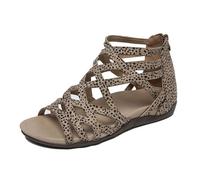 Sandalias romanas de gladiador para mujer, ajuste ancho, correas cruzadas, cremallera trasera, puntera abierta, correa de tobillo con tiras huecas, cómodas, para caminar, senderismo, al aire libre