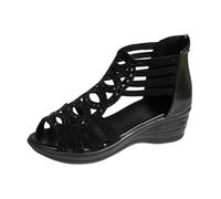 Sandalias romanas para mujer con tacón de cuña brillante, sandalias ortopédicas con cremallera, boca de pez, sandalias de plataforma con soporte de arco para mujer, sandalias casuales con tiras para