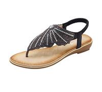Sandalias romanas para mujer, planas con plantilla bohemia, sandalias planas de verano para mujer, sandalias de verano con diamantes de imitación, sandalias de verano con brillantes, sandalias de