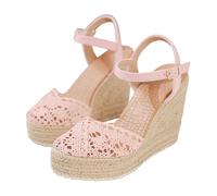 Sandalias romanas planas con hebilla lateral para mujer, sandalias tejidas de verano para mujer, zapatos de moda para mujer, sandalias con pajarita para mujer, talla 5, Pink, 37 EU