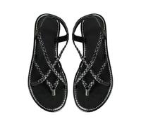 Sandalias romanas planas con puntera de clip para mujer, sandalias de natación para mujer, Black, 4 UK 3X-Narrow