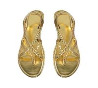 Sandalias romanas planas con puntera de clip para mujer, sandalias de natación para mujer, Gold, 7.5 UK 3X-Narrow