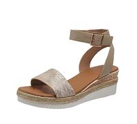 Sandalias & Slides para Mujer Fashion Lines Print Open Toe Buckle Tacón oblicuo Sandalias con Suela Gruesa, caqui, 38 EU