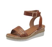 Sandalias & Slides para Mujer Fashion Lines Print Open Toe Buckle Tacón oblicuo Sandalias con Suela Gruesa, marrón, 40 EU