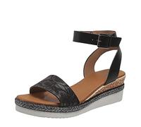 Sandalias & Slides para Mujer Fashion Lines Print Open Toe Buckle Tacón oblicuo Sandalias con Suela Gruesa, Negro , 40 EU