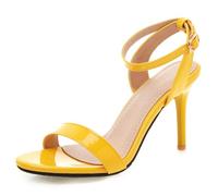 Sandalias Stiletto Tallas Grandes Y Pequeñas Mujer Punta Abierta Tira Tobillo Tacones con Tiras Zapatos De Vestir para Uso Casual Y Verano Ajuste Ancho,Amarillo,34 EU