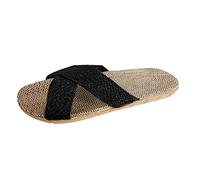 Sandalias suaves para mujer, pantuflas planas trenzadas de paja suave, pantuflas de paja de cáñamo para mujer, pantuflas cruzadas casuales para exteriores, para verano, playa, zapatos de tacón plano