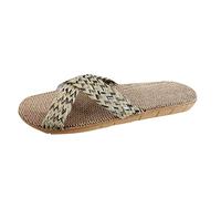 Sandalias suaves para mujer, pantuflas planas trenzadas de paja suave, pantuflas de paja de cáñamo para mujer, pantuflas cruzadas casuales para exteriores, para verano, playa, zapatos de tacón plano