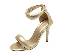 Sandalias Tacon Bajo Pies Anchos Mujer Plataforma Mujeres Cuero Artificial Color Sólido Cremallera Casual Punta Redonda Tacones Altos Zapatos Solos Sandalias Sandalia Hebilla Mujer Zapatos (Gold 40)