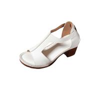 Sandalias Tacon Mujer Anchas Sandalias De Verano De Tacón Grueso Con Y Cómoda Para Mujer Que No Cansan Los Sandalia Goma Planas Verano (White 42)
