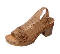 Sandalias Tacón Mujer Sandalias Mujer Tacón Sandalia Verano Cómoda Sandalia Para Vestidos Y Zapatos De Fiesta Punta Abierta Gruesa Con Cordones De Tobillo Cómodo Zapatos Verano, Marrón 3, 36 EU