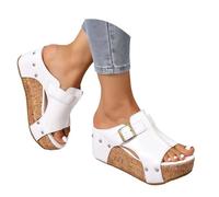 Sandalias tipo chancla estilo boho con tacón de grueso, tira entre los dedos, ideales para la playa, el verano y para caminar cómodamente. Clásicas y atemporales
