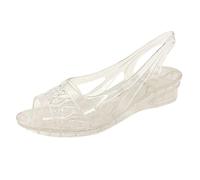Sandalias transparentes de gelatina para mujer, tacón de cuña bajo, puntera abierta, zapatos de verano para mujer, sandalias de playa retro transparentes con tira trasera, calzado casual, White, 38.5
