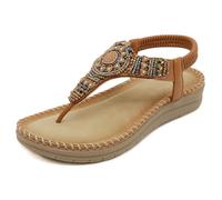 Sandalias Trekking Mujer Women's Bohemian Slide Sandals Casual Summer Flat Open Toe Beach Shoes For Women With Slip Sole Comfortable Mid Heel Fashion Sandals For Spring And Summer (Brown, 37)