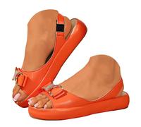 Sandalias Verano Mujer Flat Toe Women's Shoes With Solid Color Leather Slip Lightweight Casual Sandals (Orange, 43)