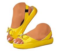 Sandalias Verano Mujer Flat Toe Women's Shoes With Solid Color Leather Slip Lightweight Casual Sandals (Yellow, 43)