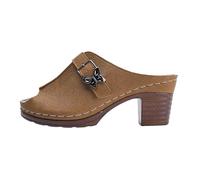 Sandalias Verano Mujer Sandalias de playa modernas e informales con media puntera cubierta para mujer, con una sola tira y diseño liso. (Coffee, 39)