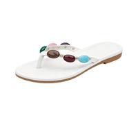 Sandalias Verano Mujer tanga para mujer, ligeras, decorativas y con suela fina. (White, 41)
