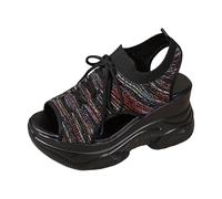 Sandalias Verano Mujer Women's Platform Slip With Knitted Mesh Upper Thick Sole Open Toe And Solid Color Design (41)