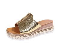 Sandalias Vestir Mujer Verano Chanclas Comodas Zapatillas de Mujer Para Primavera Verano Y Otoño Con Una Sola Palabra Con de Pez Para Uso Exterior Sandalias Esparto Zapatos (Gold 42)
