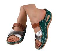 Sandalias Vestir Mujer Verano Slippers Women Sandalias de Mujer de Verano Nuevas Europa Y Unidos Con Una Sola Palabra Y Un Color Zapatos Fiesta Comodos Chanclas Doradas (Green 36)