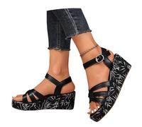 Sandalias Vintage con Estampado De Hojas for Mujer Sandalias De Plataforma con Cuña Y Hebilla Sandalias De Playa De Verano con Punta Abierta Zapatos De Noche Elegantes Tacones Altos(39 EU)