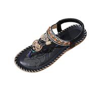 Sandalias vintage para mujer, sandalias bohemias con diamantes de imitación, sandalias romanas abiertas, sandalias planas con plantilla de pie, sandalias de verano, elegantes, cómodas, ligeras, suaves