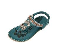 Sandalias vintage para mujer, sandalias bohemias con diamantes de imitación, sandalias romanas abiertas, sandalias planas con plantilla de pie, sandalias de verano, elegantes, cómodas, ligeras, suaves