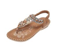 Sandalias vintage para mujer, sandalias bohemias con diamantes de imitación, sandalias romanas abiertas, sandalias planas con plantilla de pie, sandalias de verano, elegantes, cómodas, ligeras, suaves