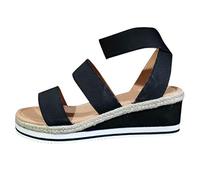 Sandalias Womens Abre dedo cómodo plataforma Elastic Band correa plana tobillo sandalias femeninas (Black, 40)