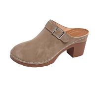 Sandalias y chanclas para mujer, estilo retro, de piel de ante y correa con hebilla, sandalias de cuña de tacón medio bajo, suaves, ligeras, zapatos para caminar, puntera cerrada, suela de tracción