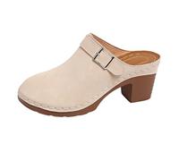 Sandalias y chanclas para mujer, estilo retro, de piel de ante y correa con hebilla, sandalias de cuña de tacón medio bajo, suaves, ligeras, zapatos para caminar, puntera cerrada, suela de tracción