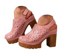 Sandalias y mulas genéricas para mujer Sandalias altas gruesas para mujer, punta abierta, zapatos de boda y cortejo nupcial cuña mujer verano alpargata, zapatos de playa vintage, rosa, 37 EU