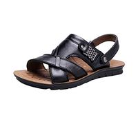 Sandalias Zapatillas transpirables Toboganes de cuero Playa Zapatos de moda para hombre al aire libre Sandalias de hombre Sandalias de hombre con plantilla, Negro , 38 EU