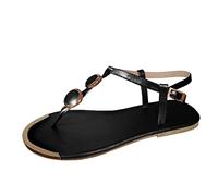 Sandalias zapatos abiertos ocasionales pisos de verano sandalias hebilla vueltas mujeres correa novela mujeres zapatillas, Negro , 42 EU