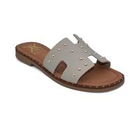 Sandalo da Donna in Pelle con Borchie Decorative, Comoda soletta in Gel, Tacco Basso di 2 cm, Elegante per l'estate e per un Look Casual