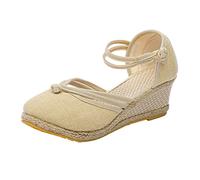 Sandals Women Beige - Strand Sandalen Damen Espadrilles Robuste Freizeitsandalen Bequeme Arbeitsschuhe Leichtgewichts Outdoorsandalen Rutschfest High Heels Sandals Fashion Pumps Schuhe