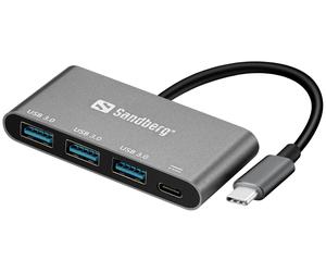 Sandberg 136-03 - adaptador usb-c a 3 x usb 3.0 conversor, aluminio