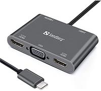 Sandberg base usb-c - estación de acoplamiento con hdmi vga usb pd -