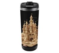Sandcastle Sand Sculpture Sea Shells Beach Sand Tumblers with Lid Stainless Steel Coffee Cup Insulated Mug for Home Office Travel