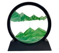 SANDCLE Pintura de Arena que Fluye, Imagen de Arena en Movimiento, Paisaje Arena Sobre Vidrio Redondo, Líquido Dinámico de Arena 3D Decoración Arte para Oficina Hogar (Verde, 12")