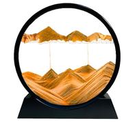 SANDCLE Pintura de Arena que Fluye, Imagen de Arena en Movimiento, Paisaje Arena Sobre Vidrio Redondo, Líquido Dinámico de Arena 3D Decoración Arte para Oficina Hogar (Amarillo, 12")
